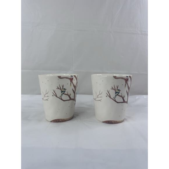 Pier 1 Imports Alexander ironstone Deer Birds Set Of 2 Coffee Tea Mugs Winter - Picture 3 of 7